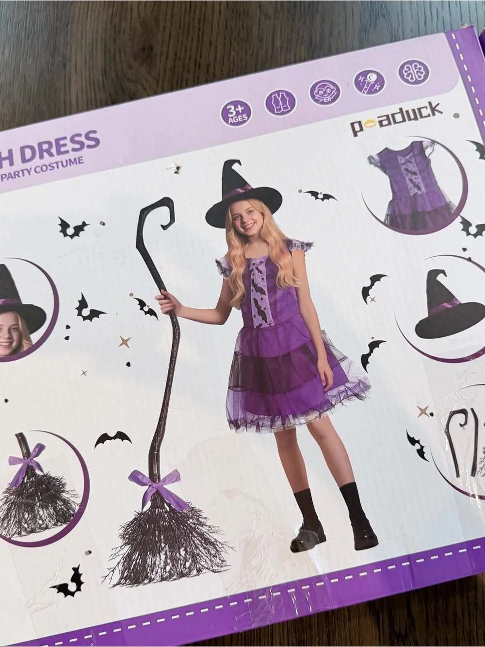 NWT Kids Medium (5/6) Purple Witch Costume Dress with Hat and Broom